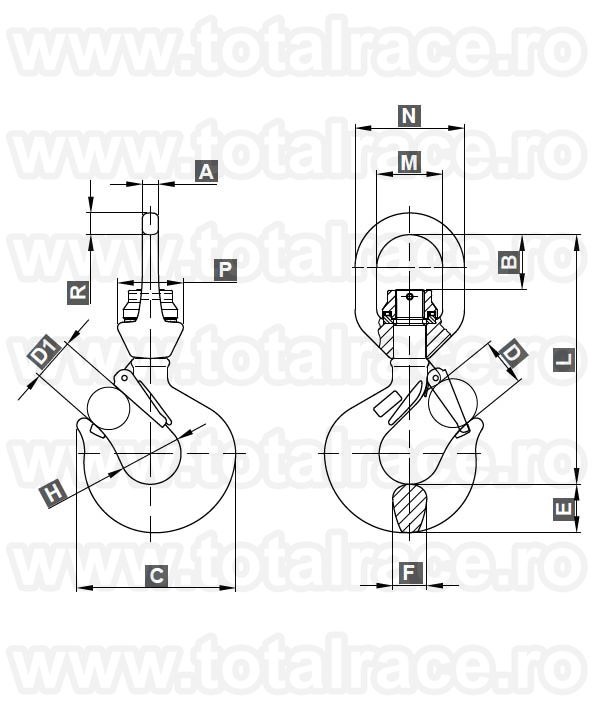 Carlig macara cu siguranta rotativ 168